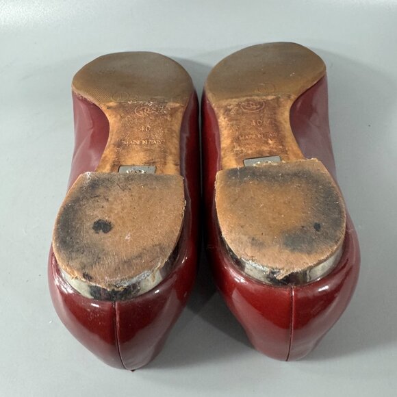 100% Authentic CHANEL Red Patent Mirrored Peep Toe Flats, Size 40 - Picture 10 of 14